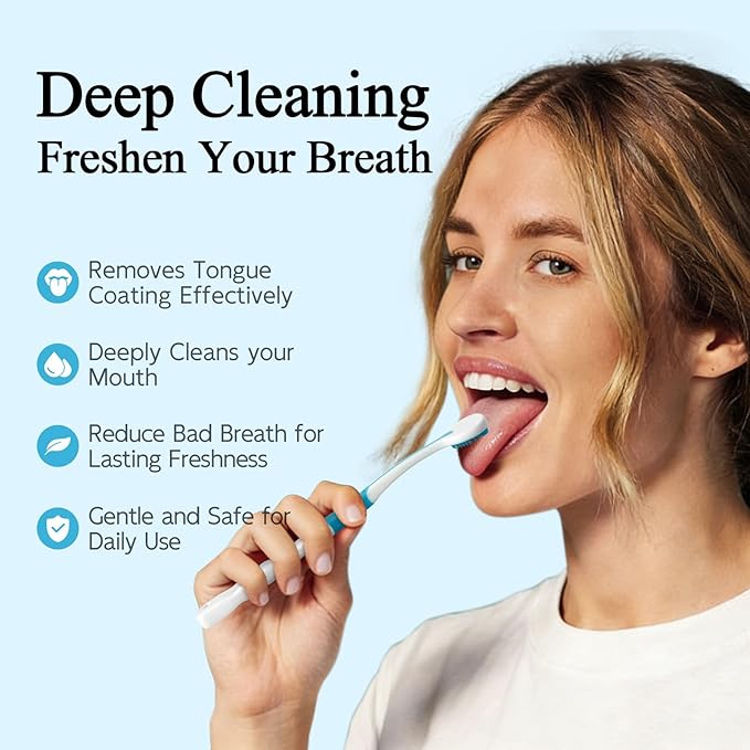 Silicone Tongue Scraper & Brush for Adults, Soft Tongue Cleaner for Bad Breath, Gentle Flexible Bristles Remove Tongue Coating & Food Residue, Non-Metal Oral Hygiene Tool for Fresh Breath