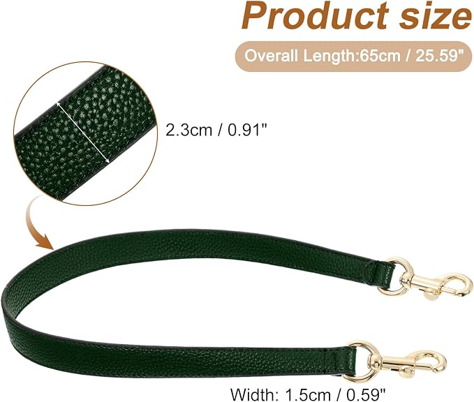 uxcell 25.59 Inch PU Leather Short Bag Strap with Clasp, Purse Handles Handbags Replacement Straps for Clutch Bag Underarm Bags, Dark Green, Gold Buckle