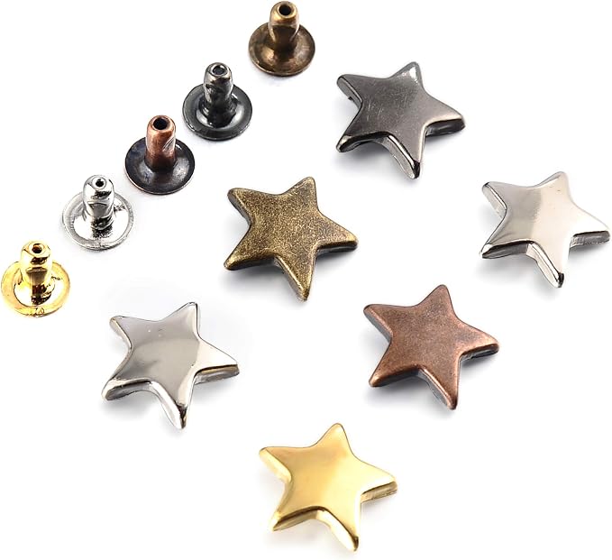 100 Sets 12MM Mixed Color Star Rivets for Leather Star Rivet Studs Kit Garment Rivets Leather Rivets Studs and Spikes for Leather Craft Clothing Bags Belts Dog Collar Shoes DIY Rivets 15/32 Inch