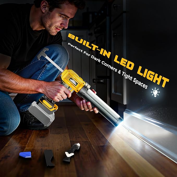 Cordless Caulking Gun Compatible with DeWalt 20V Battery (Tool Only), 10oz Electric Caulking Gun with Adjustable Speed, 9Pcs Caulk Remover Tool, Ecarke Cordless Silicone Gun for Filling, Sealing