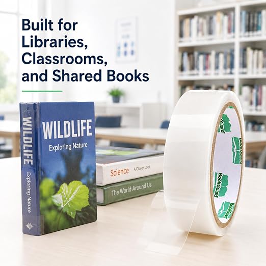 BookGuard Book Tape, Clear Book Repair Tape, 1.5 in x 15 yd, Transparent Book Binding Tape for Spines, Covers, Hinges, Pages, Library and School Book Repair Supplies, Acid Free Archival Safe Poly Tape