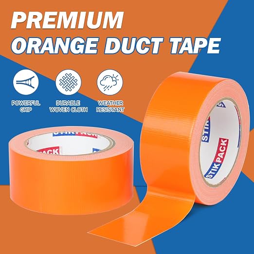 2 Rolls Orange Duct Tape, Heavy Duty Strong Industrial Colored Duct Tape 9mil x 2inch x 25yds Flexible, No Residue, Waterproof and Tear by Hand, Multi-Use for Indoor & Outdoor Repairs