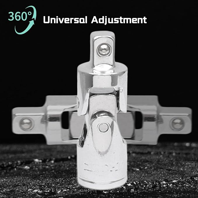 4 Pcs 1/2 Inch Socket Extension Set, CR-V Ratchet Extension Set Include 3, 6, 10 Inch Bars and 1/2" Universal Joint Socket for Ratchets and Torque Wrenches, Ideal for Repair, DIY