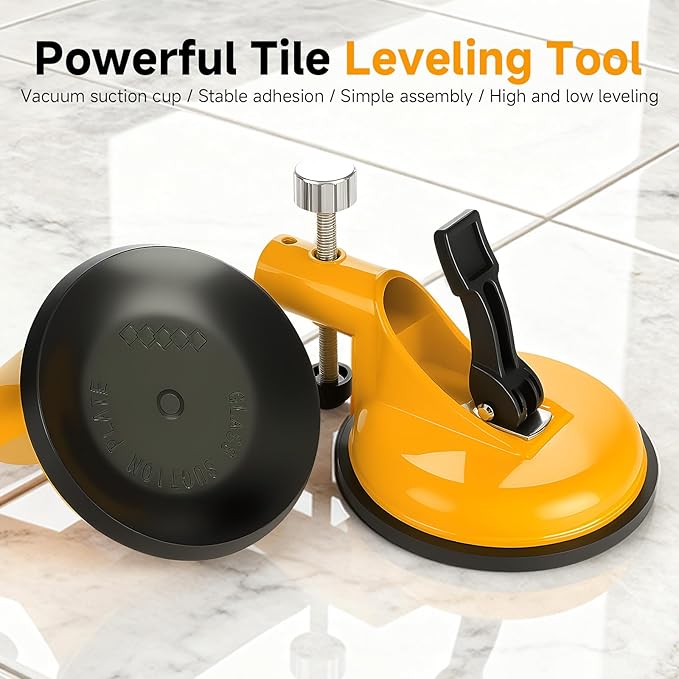 LOZLIN Granite Marble Countertop Seam Leveling Tool, Adjustable Vacuum Suction Clamp Set for Stone Slab Installation and Repair, Professional Gap Adjustment Kit Yellow Rubber