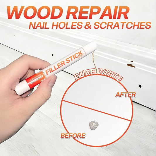 White Wood Filler Sticks 3 Pack - Wax Putty Repair Pen to Fix Nail Holes, Scratches & Dings in Baseboard, Cabinet, Trim, Wall & Furniture, Renters-Friendly & Apartment Move-Out Repair Kit, Pure White
