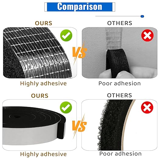 High Density Foam Tape - 3/4'' x 3/4'' x 13Ft Weatherproof Adhesive Prevent Condensation Heat Resistant Flame Retardant Weather Stripping Easy to Cut & Install & Remove for Car Doors Pipes Windows