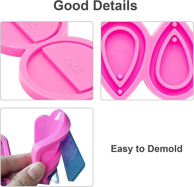 103Pcs DIY Earring Resin Molds Kit - Tear Drop/Quadrangle/Retro Circle Shape Silicone Mold Epoxy Earring Pendant Casting Mould with Silver Earring Hooks for Jewelry Making Supplies, Women Earrings