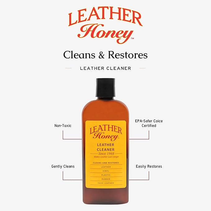 Leather Honey Leather Conditioner & Cleaning Kit for use on Leather Apparel, Furniture, Auto Interiors, Shoes, Bags and Accessories. Conditioner, Cleaner and 2 Lint-Free Cloths.