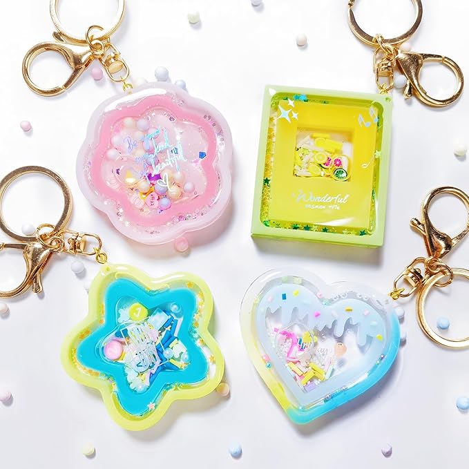Resin Shaker Molds Set Kawaii Keychain Charms Pack of 9 Epoxy Silicone Trays Precision Tip Applicator Bottle Kit Bundle