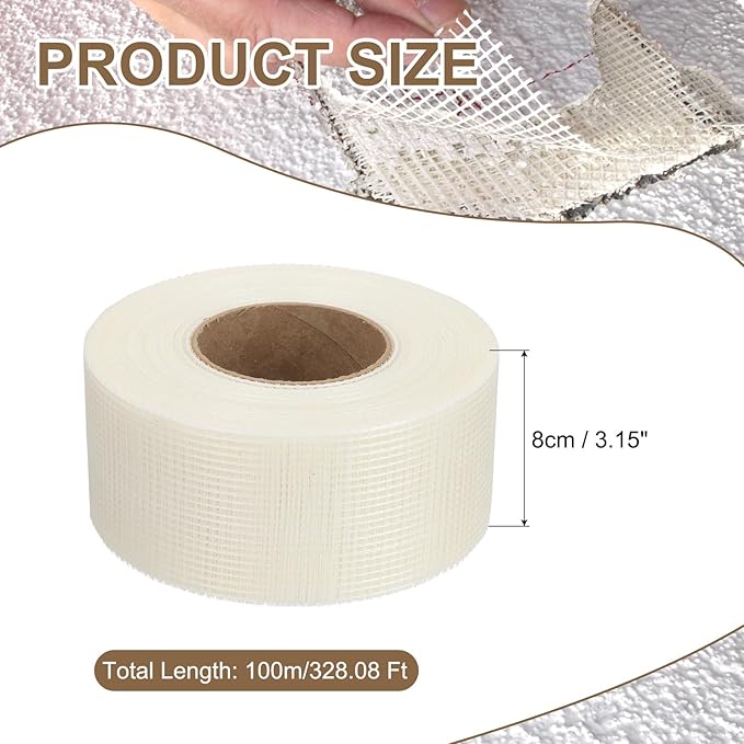 PATIKIL Drywall Repair Mesh Tape, 3 inch x 328 ft Fiberglass Repair Patch Self-Adhesive Dry Wall Joint Tape 8 Mesh Wall Hole Crack and Seam Patch, White