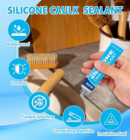 Clear Silicone Caulk Sealant 0.68 fl.oz(20ml)*2, Waterproof & Strong Adhesion, Shrink & Crack Proof for Kitchen Bathroom Window Door Toilet Shower Sink