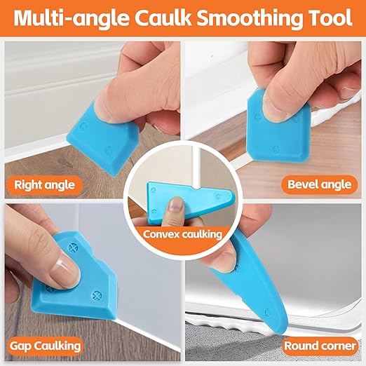 4 in 1 Caulking Tool Kit, Multi-Function Caulk Remover Tool, Grout Removal Tool, Silicone Sealant Cleaner for Bathroom, Shower, Tile, Window, Household Caulk Kit(Orange)