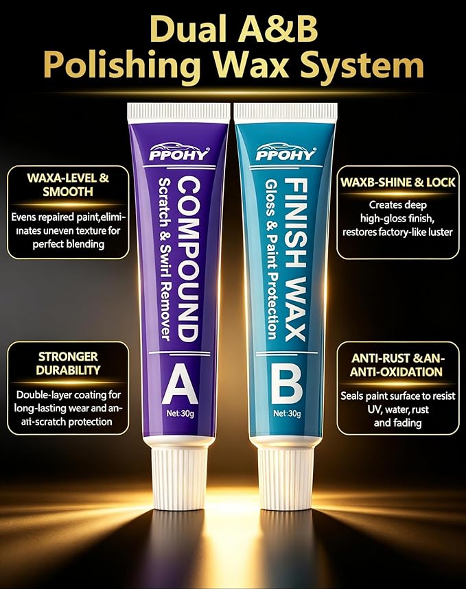 Magnetic Gray Metallic (1G3) Touch Up Paint Pen for Toyota with A/B Wax-PPOHY OEM Exact Match,Complete Scratch Repair Kit,Quick Dry 2-In-1 Tip / Brush,Anti-Rust Waterproof Paint for Camry,Corolla,RAV4,Highlander