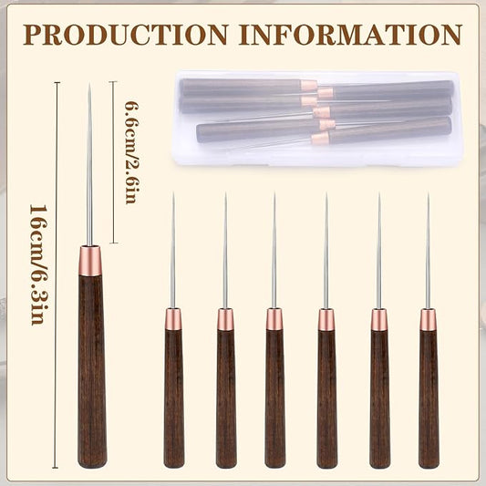 ZXIIXZ 6 Pcs Scratch Awl Tool, Awl Tool Sewing with Wooden Handle, Leather Stitching Sewing Awl Leather Scratch Awl Punch Tool for Stitching Punching Sewing DIY Leather Craft Repair