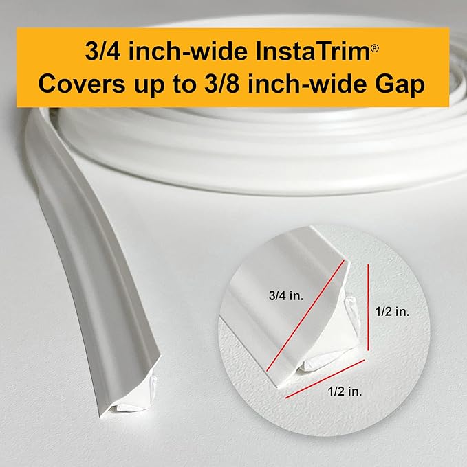 InstaTrim Peel & Stick Flexible Caulk Tape & Trim, Easy to use, self-Adhesive, Caulk sealant for Floors, Doors, Windows, counters, tubs and More - Made in USA, 3/4 inch x 10 feet, Black