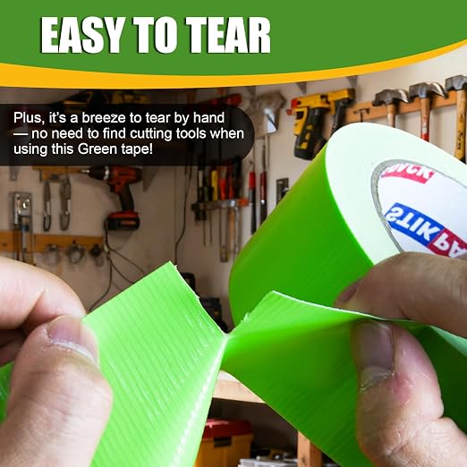2 Rolls Green Duct Tape, Heavy Duty Strong Industrial Colored Duct Tape 9mil x 2inch x 25yds Flexible, No Residue, Waterproof and Tear by Hand, Multi-Use for Indoor & Outdoor Repairs
