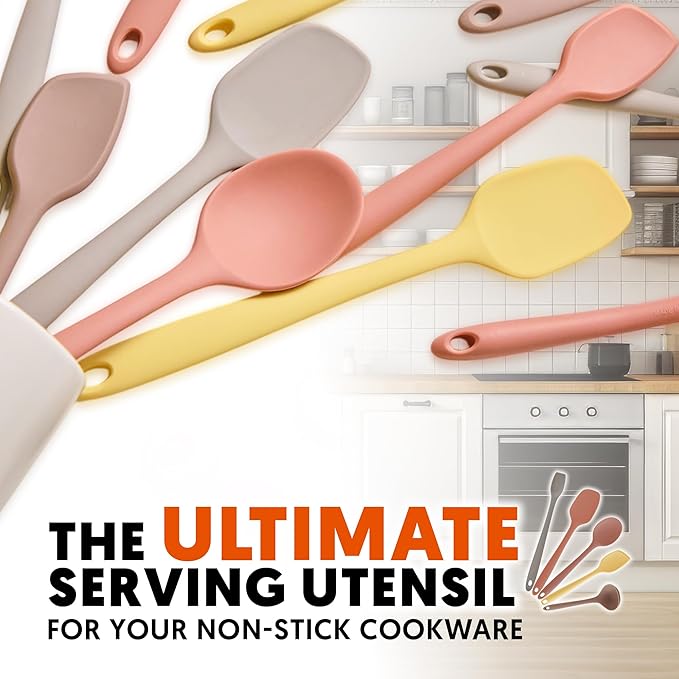 Multi Platinum Silicone Cooking Spoon for Baking, Scraping & Mixing, 100% Food Grade Colorful Silicone Kitchen & Serving Utensils, Heat Resistant, Non-Stick Cookware - 11.4 inch Indie Pink