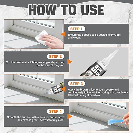 Gray Caulk, Gray Silicone Caulk Grey Caulk Grey Caulking Waterproof Strong Elastic Adhesive Durable Excellent Sealing Ability for Bathrooms Kitchen Sinks Doors and Windows, 100ml