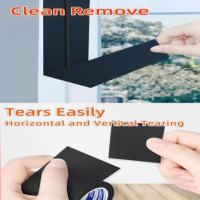ZOMPAGO Black Window Weather Sealing Tape 1.8in x 66FT, Cloth Draft Stopper for Sliding Door & Gap Filler, Strong Adhesive Window Seal Tape Air Conditioner Door Weather Stripping Insulation
