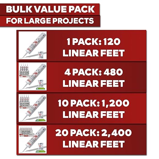 XFasten Clear Silicone Caulk Neutral Cure 10.1 oz – 100% Waterproof Silicone Sealant, Crack and Shrink Resistant, Low Odor, Strong Adhesion Caulking for Kitchen, Bath, Window, Shower, Outdoor Use