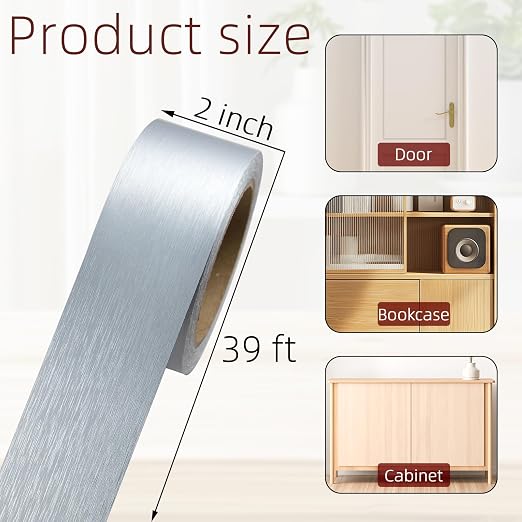 Peel and Stick PVC Self-Adhesive Border Trim, 2 Inch X 39 Ft PVC Baseboard Molding Trim Repair Tape, Brushed Silver Mirror Tape Border for Home Kitchen, Dining Room, Office, Bathroom