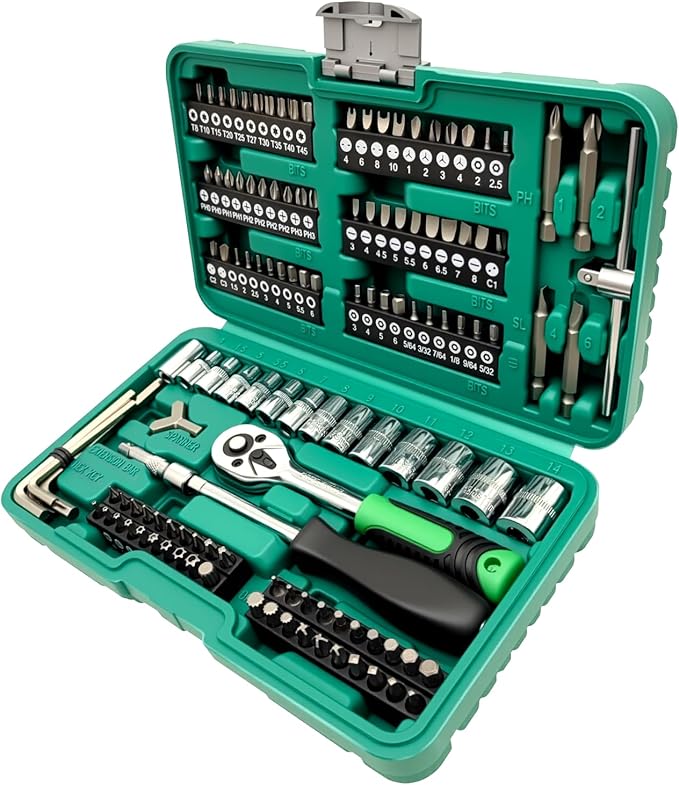 ZKTOOL 130PCS Ratchet Wrench Socket Set, With 13PC 4-14MM Hexagon Sockets,Allen Wrench Set, Universal Joint Socket, Ratchet Wrench, Extension Rod, Professional Auto Repair Tool Set With Storage Box