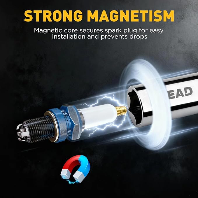ELEAD 5/8" Swivel Magnetic Spark Plug Socket, 3/8" Drive x 6" Total Length, Thin Wall Spark Plug Removal Tool, 360 Degree Swivel, Enhanced Magnetic, 6-Point Design, Cr-V Steel
