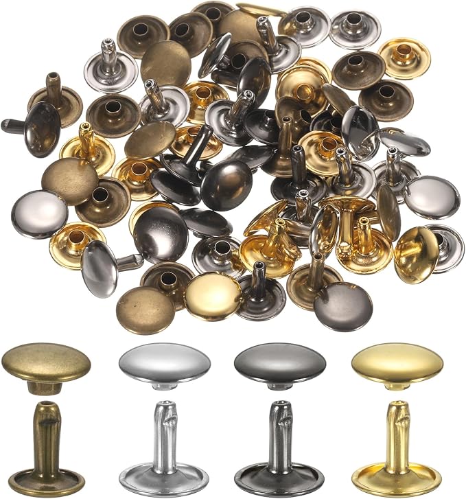 uxcell 120Set Leather Rivets, 12mm Double Cap Rivet Tubular Metal Studs Repairs Decoration Craft Accessories for Repair Decorate Leather Craft Belt Bag Shoes Purse Belts, 4 Color