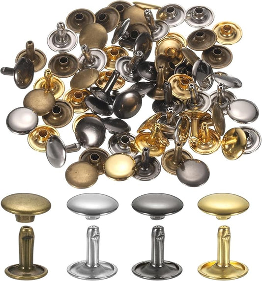 uxcell 120Set Leather Rivets, 12mm Double Cap Rivet Tubular Metal Studs Repairs Decoration Craft Accessories for Repair Decorate Leather Craft Belt Bag Shoes Purse Belts, 4 Color