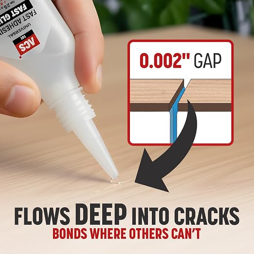 ACS Universal Thin Glue 1oz (25g) - Ultra-Fast Drying Fast Glue Gel for Wood, Leather, Rubber, Plastic & More - Precision Low Viscosity Adhesive