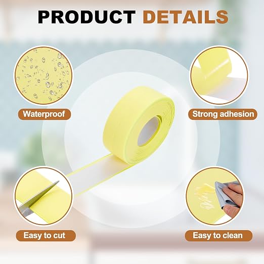 uxcell Caulk Tape Waterproof, 0.83 Inch x 10.5 ft Self-Adhesive Sealant Sealing Strip Caulking Sealant Tape PVC with Tool for Kitchen Sink Toilet Bathroom Bathtub Floor, Beige