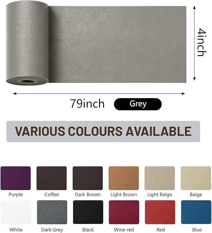 BOUYEER Leather Repair Patch Tape Kit,Self Adhesive Leather Repair for Sofa，Car Seat,Office Chair,Furniture,Jacket,Waterproof Strong Adhesive Vinyl Repair Kit. 4 in x 79 in,Grey