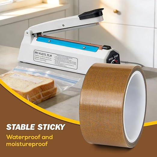 Teflone Glass Cloth Tape (2 inch x 33 Feet x 0.18mm), High Temperature PTFE Heat Resistant Adhesive Tape Non-Stick Surface for Vacuum Sealer Machine, Heat Press, Packaging, Electrical Use