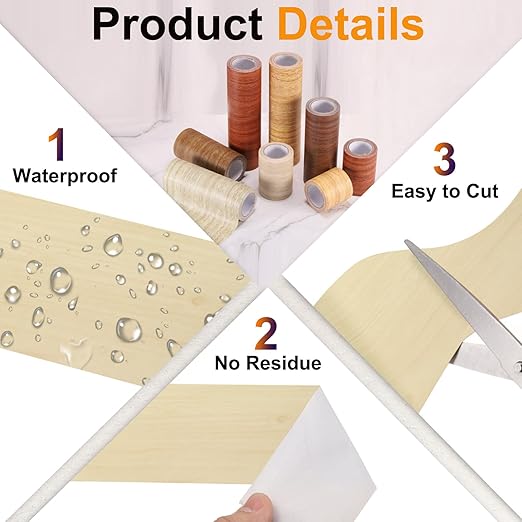 PATIKIL Wood Grain Tape 12" x 32 ft, Self-Adhesive Wood Texture Repair Tape Realistic Wooden Effect Patch for Furniture Cabinets Floor Walls, Yellow Fir