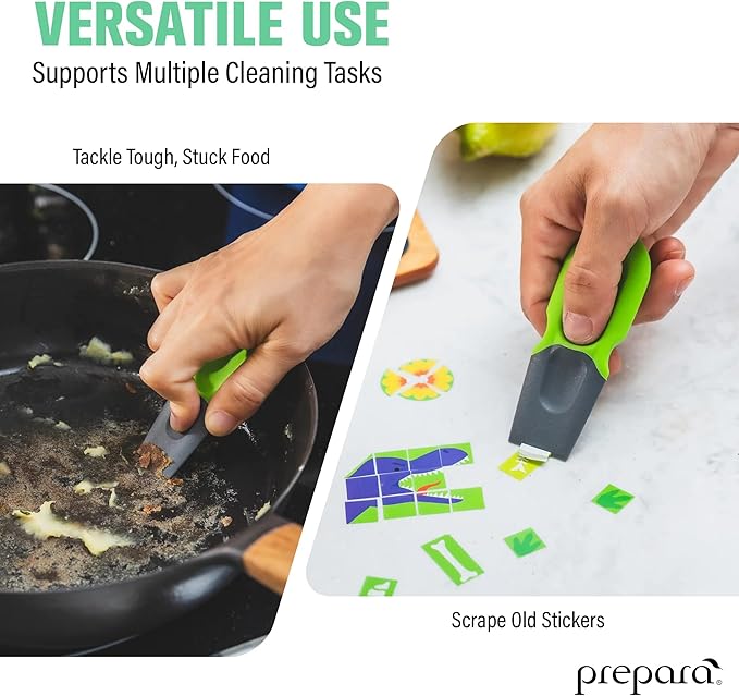 Prepara Thumb Scraper, 4-Pack - Durable Kitchen Cleaning Tools with Ergonomic Grip, BPA-Free Plastic & Nylon, Dishwasher Safe Scrapers for Removing Stuck-On Food from Pots, Pans, Surfaces