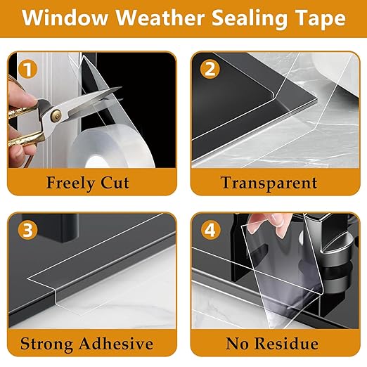 Clear Caulk Tape for Kitchen & Bathroom, Window Weather Sealing Tape, Countertop Sink Tub Shower Caulk Strip Self Adhesive Caulking Sealant Waterproof, Toilet Bowl Stick on Gel, Bathroom Accessories