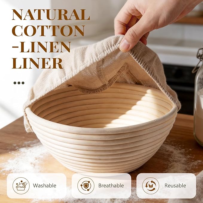 2 Pack Banneton Bread Proofing Baskets for Sourdough, 9 Inch Round Natural Rattan Proofing Basket for Dough Rising, Bread Proofing Bowl Sourdough Bread Baking Supplies for Home Bakers
