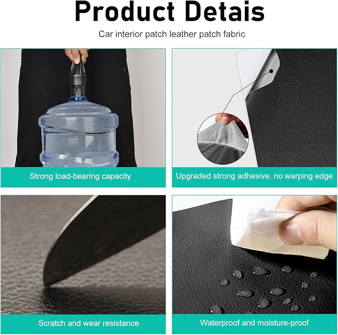 Car Leather Repair Patch, Waterproof Anti-Scratch Repair Tape, Breathable Flexible Refurbished Tape, Cuttable Self-Adhesive Patch Kit for Most Car Seat & Home Furniture (Black)