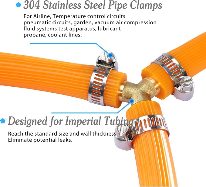 Brass Hose Y Shaped 3 Way Barb Fitting 1/4" 5/16" 3/8" 1/2" Splicer Mender Assortment Kits with Stainless Steel Pipe Clamps air hose repair kit for Pipe Line/Fuel/Air