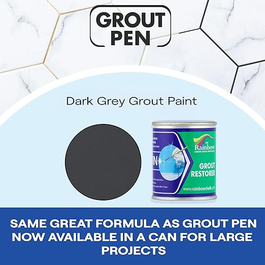 Grout Pen Paint: Waterproof Tile Paint Grout Refresh Restorer for Floor, Kitchen & Bathroom Shower Tiles - Dark Grey - Can Size for Larger Projects - 125ml (4.2oz)