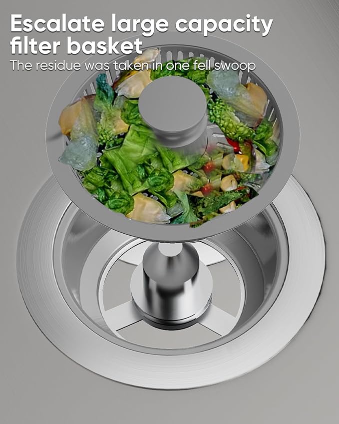 2 Pcs Kitchen Sink Drain Strainer and Stopper Combo, 3 in 1 Stainless Steel Pop-Up Sink Stopper & Drain Strainer for Standard Drains, Ideal Sink Protectors for Kitchen Sink