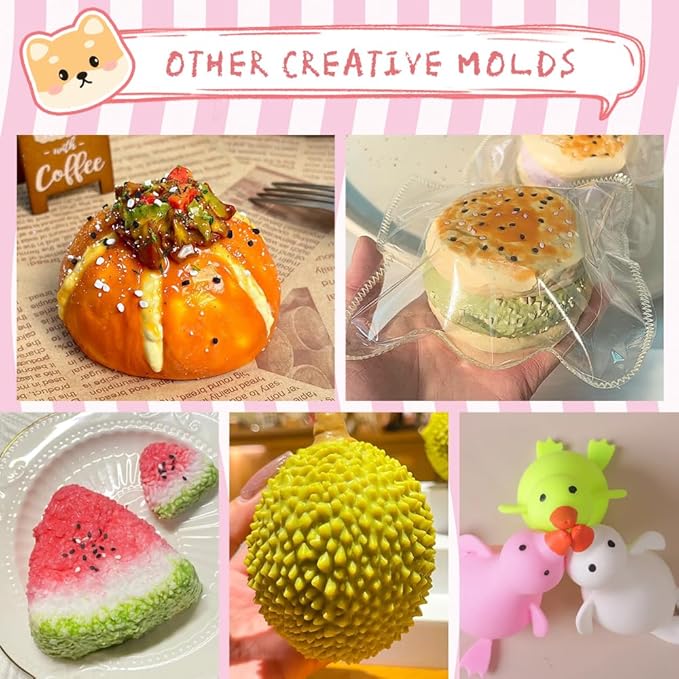 Anergoo Taba Squishy Making Kit - DIY Squishy Maker with 3" Paw Animal Silicone Molds, Liquid Gel & Flocking - Create Cute Squishies Adults 200g