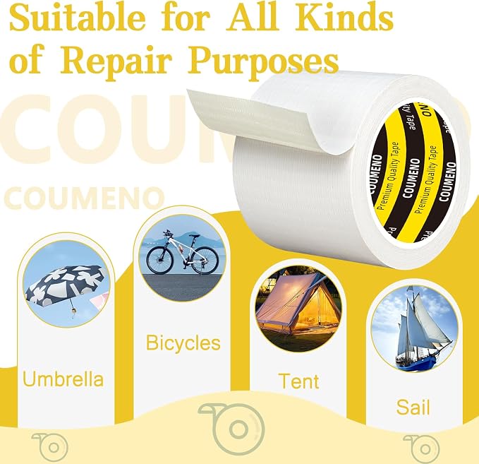 Duct Tape White,2in x 16.4FT, Heavy Duty Industrial Grade Gaffer Tape 280μm, Waterproof Hand Tearable Repair Tape for Sealing, Bundling, Patching, Indoor & Outdoor Use