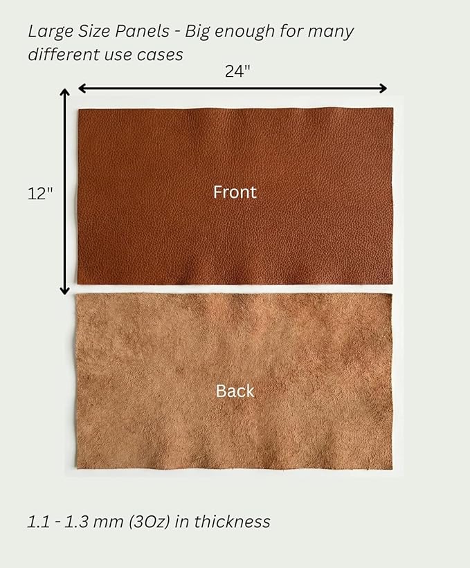 12'' x 24'' Genuine Full Grain Cowhide Leather Sheet — Soft Leather for Upholstery Repair, Handbags, Wallets, Sewing, Crafts, & DIY Projects — 1.1-1.3mm (3oz) Pre-Cut (Cognac Brown, 5 Pieces)