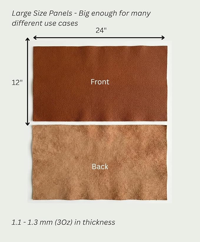 12'' x 24'' Genuine Full Grain Cowhide Leather Sheet — Soft Leather for Upholstery Repair, Handbags, Wallets, Sewing, Crafts, & DIY Projects — 1.1-1.3mm (3oz) Pre-Cut (Cognac Brown, 3 Pieces)
