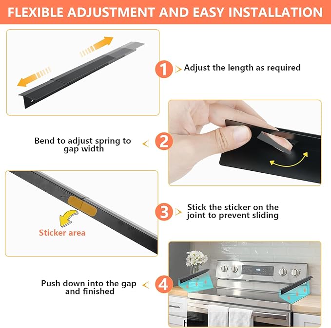 2025 Upgrade 2*Extendable Stove Gap Covers Stainless Steel +2*Gap Brushes,T Stove Counter Gap Cover,Oven Guards For Sides,Oven Gap Filler, Heat Resistant Stove Cover Guards Length 13.8" to 27.5",0.79"