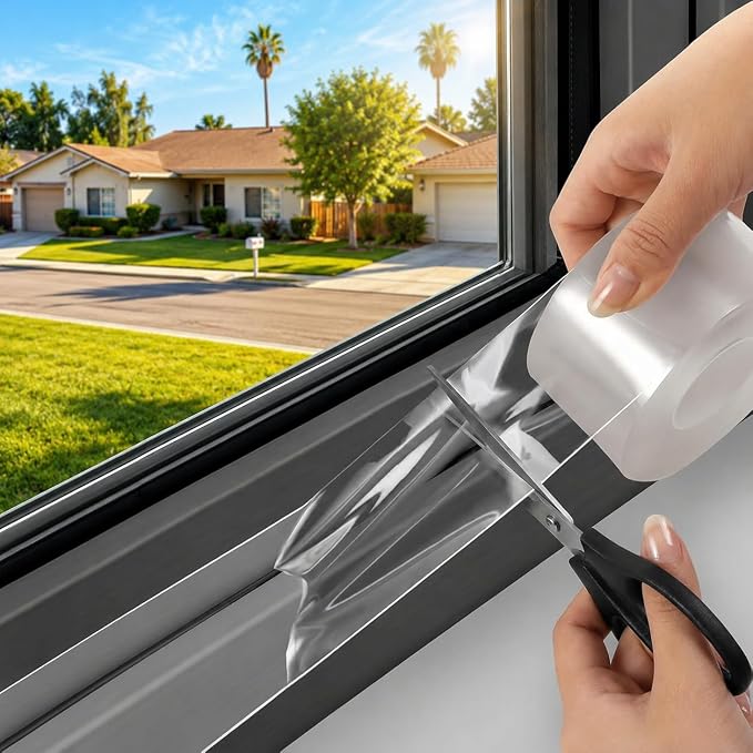 Window Sealing Tape, 3 Inch x 165 FT Clear Weather Stripping Tape for Drafty Windows, Window AC Units, No Residue Removable Waterproof Insulation Tape for Winter and Summer (Clear, 3-Inch x 55 Yards)