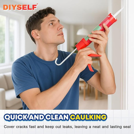 DIYSELF Caulk Gun, Heavy Duty Caulking Tool, 10:1 Thrust Ratio, Hand Caulking Gun for 10 oz Cartridges, Silicone Gun Compatible with Sealant, Acrylic, Latex, Adhesive, Butyl & More (Red)