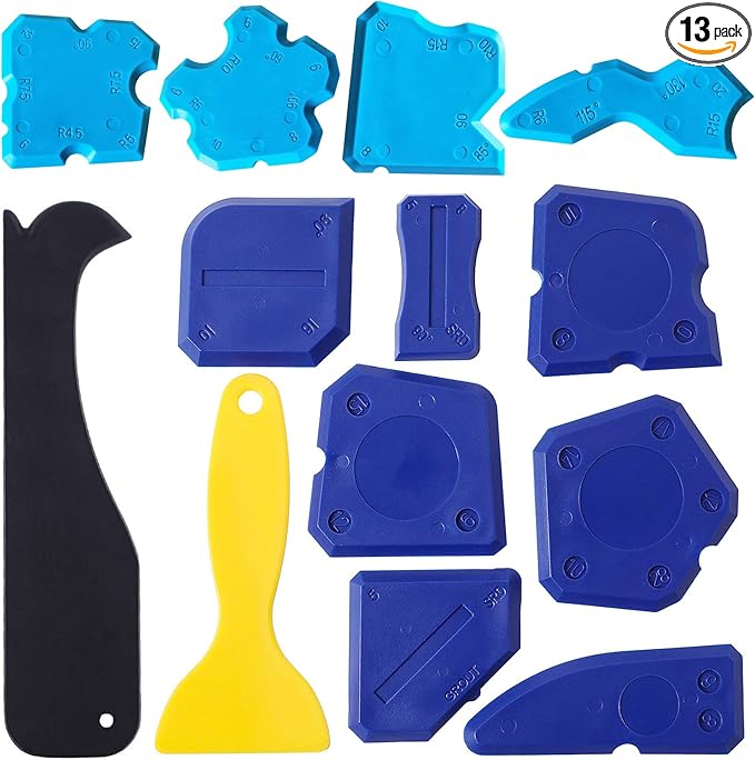 13 Pieces Caulk Tool Kit Sealant Silicone Finishing Tools Caulking Tools for Kitchen Bathroom Floor Sink Joint Sealant Sealing,Reuse and Replace (Blue) US221