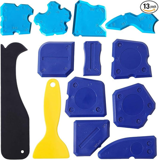 13 Pieces Caulk Tool Kit Sealant Silicone Finishing Tools Caulking Tools for Kitchen Bathroom Floor Sink Joint Sealant Sealing,Reuse and Replace (Blue) US221